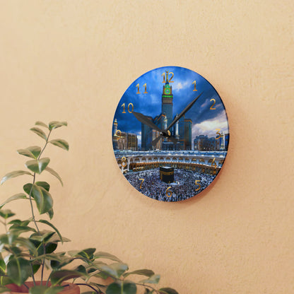 Kaaba Acrylic Wall Clock -Gold English Numerals