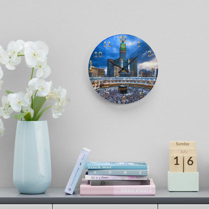 Kaaba Acrylic Wall Clock -Gold English Numerals
