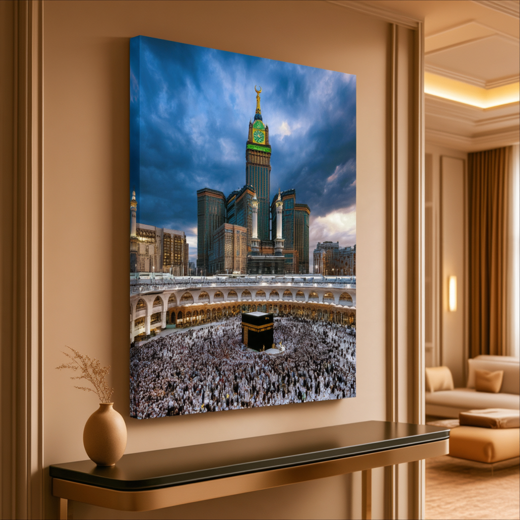 Majestic Kaaba Canvas Wall Art – Mecca Clock Tower Islamic Decor
