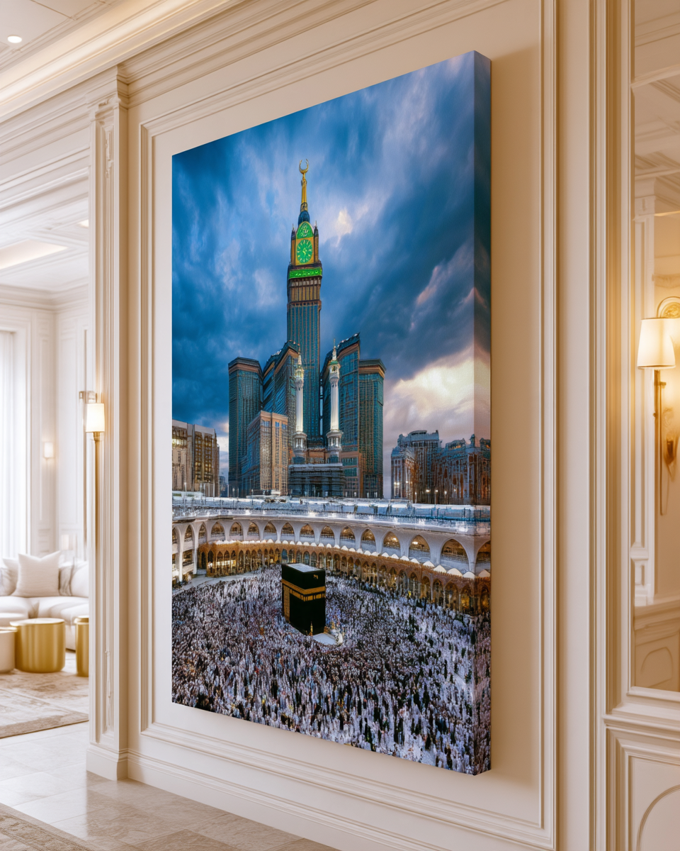 Majestic Kaaba Canvas Wall Art – Mecca Clock Tower Islamic Decor