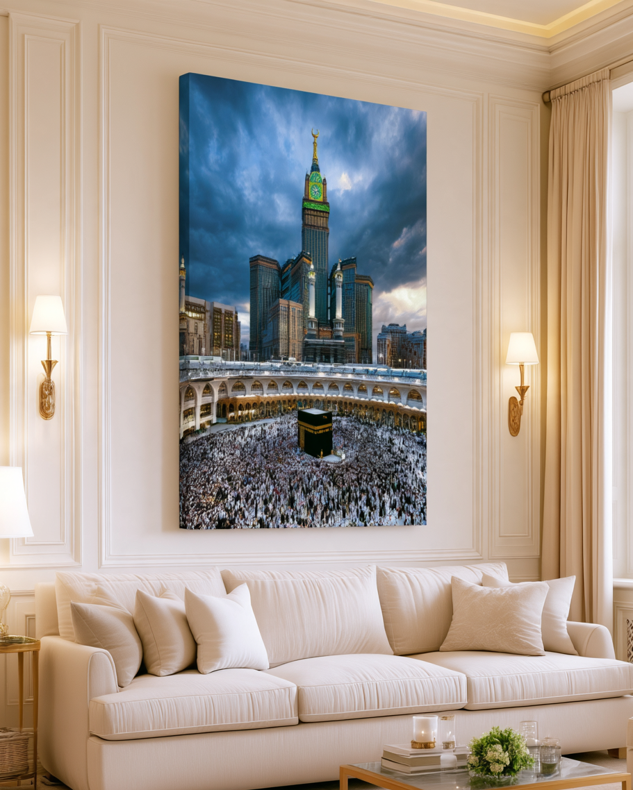 Majestic Kaaba Canvas Wall Art – Mecca Clock Tower Islamic Decor