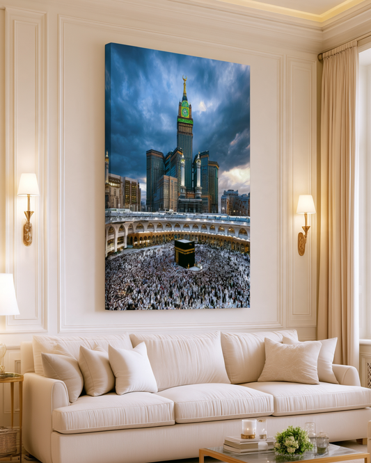 Majestic Kaaba Canvas Wall Art – Mecca Clock Tower Islamic Decor