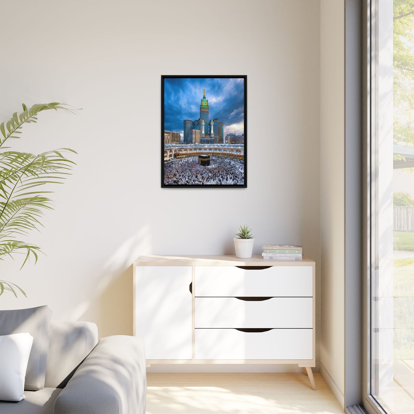 Kaaba & Clock Tower – Classic Makkah Framed Canvas