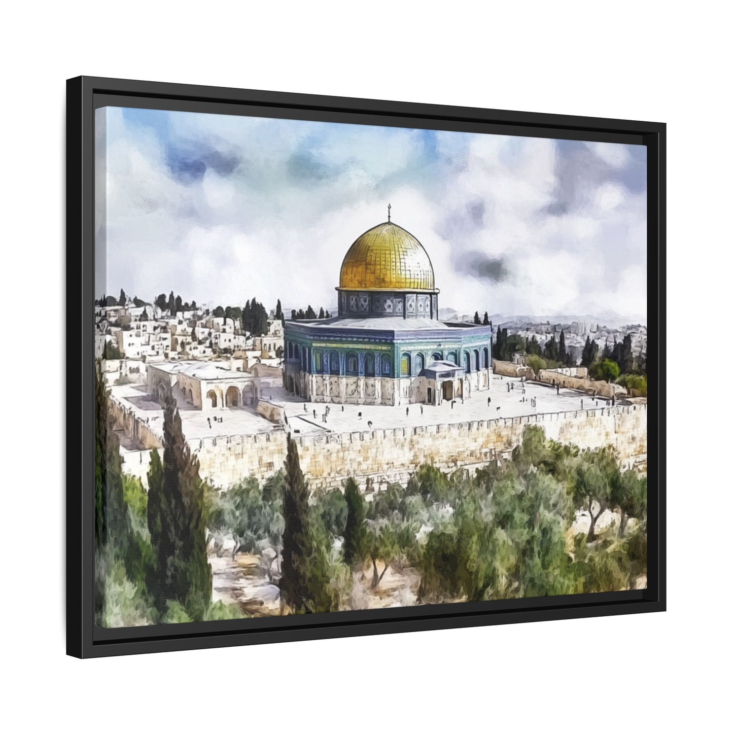 Dome of the Rock – Blue Sky & Olive Trees Framed Canvas