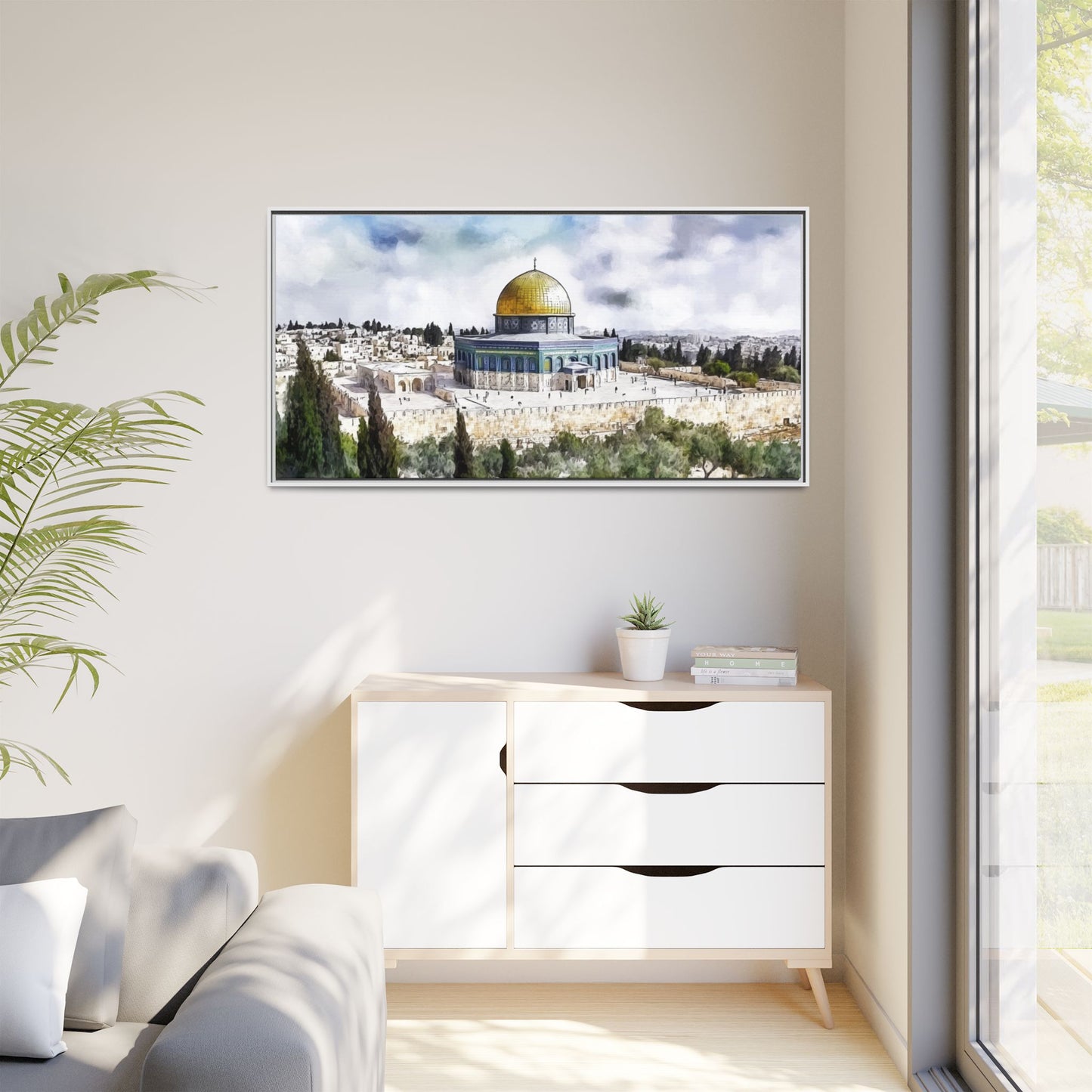 Dome of the Rock – Blue Sky & Olive Trees Framed Canvas