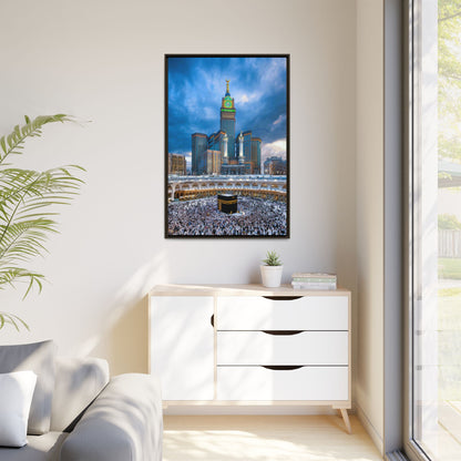 Kaaba & Clock Tower – Classic Makkah Framed Canvas