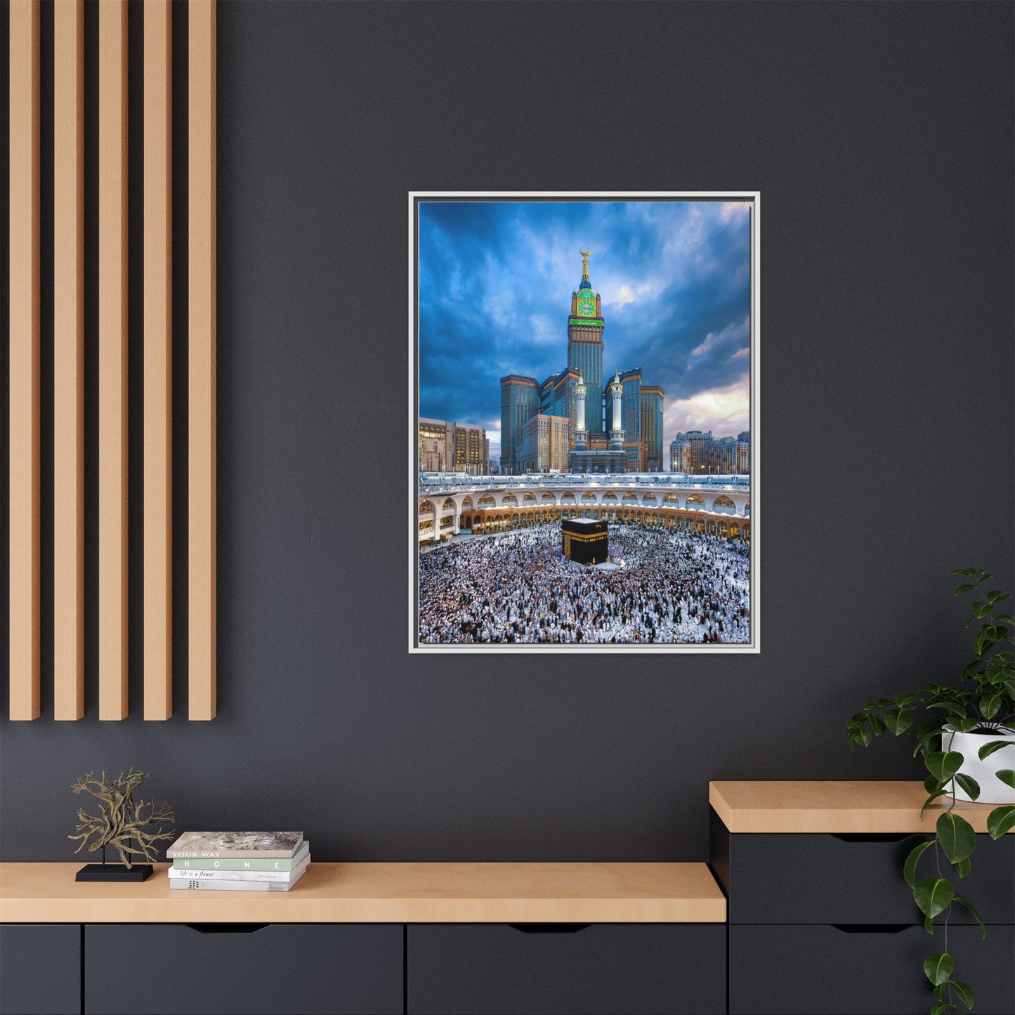 Kaaba & Clock Tower – Classic Makkah Framed Canvas