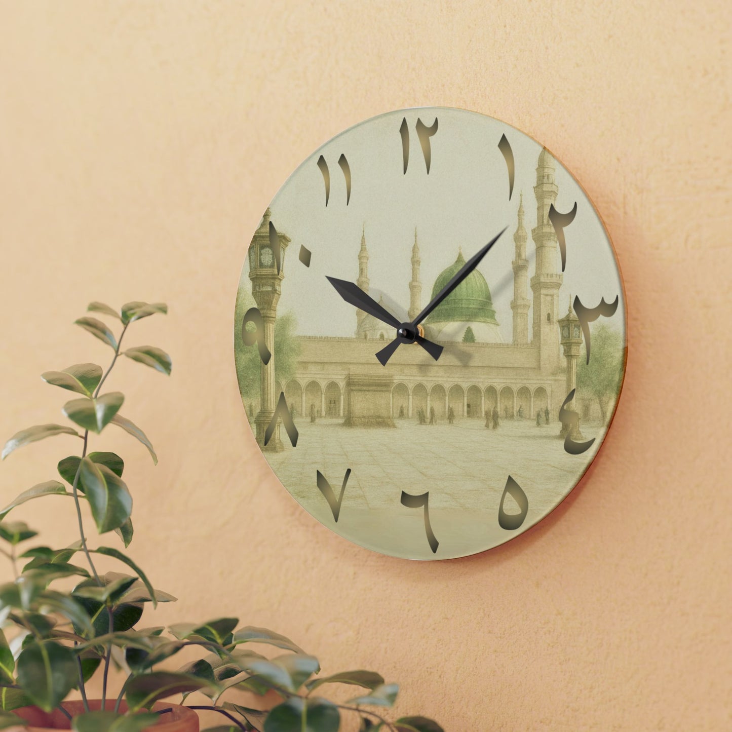Masjid Nabawi Acrylic Wall Clock - Arabic Numerals