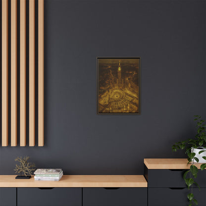 Golden Night Kaaba & Clock Tower – Aerial View Framed Canvas