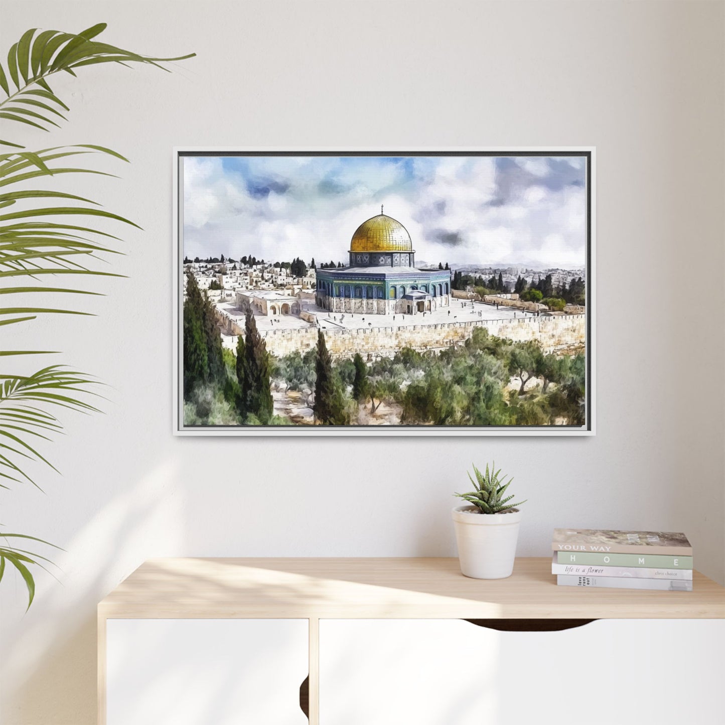 Dome of the Rock – Blue Sky & Olive Trees Framed Canvas