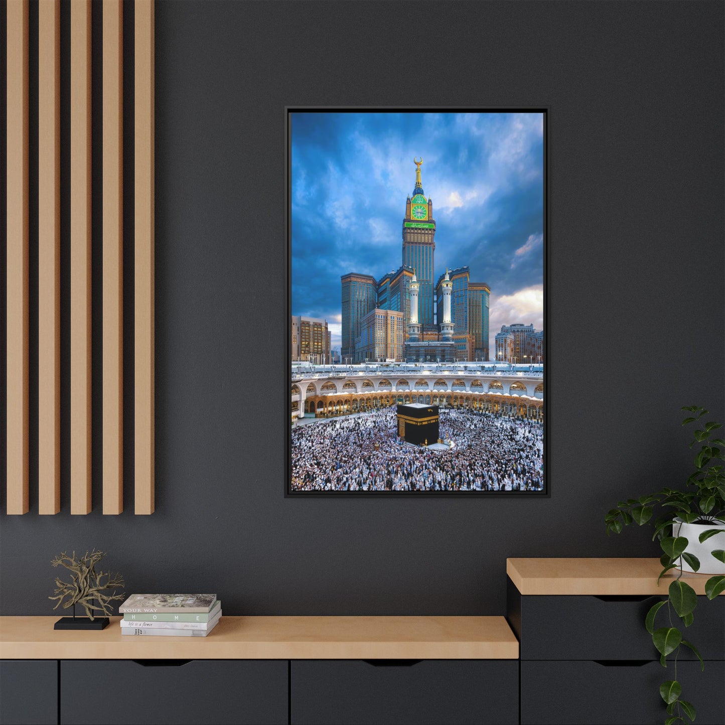 Kaaba & Clock Tower – Classic Makkah Framed Canvas