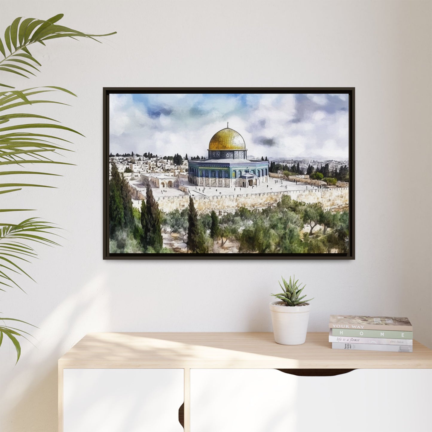 Dome of the Rock – Blue Sky & Olive Trees Framed Canvas