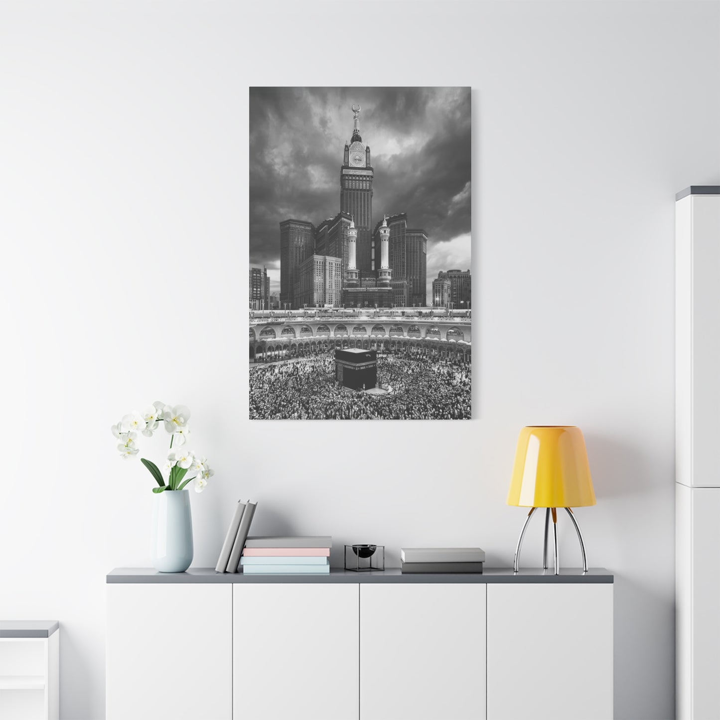 Black & White Kaaba Canvas – Mecca Islamic Wall Art (1.25" Depth)