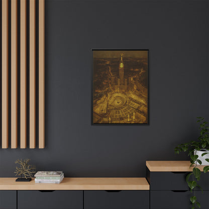 Golden Night Kaaba & Clock Tower – Aerial View Framed Canvas
