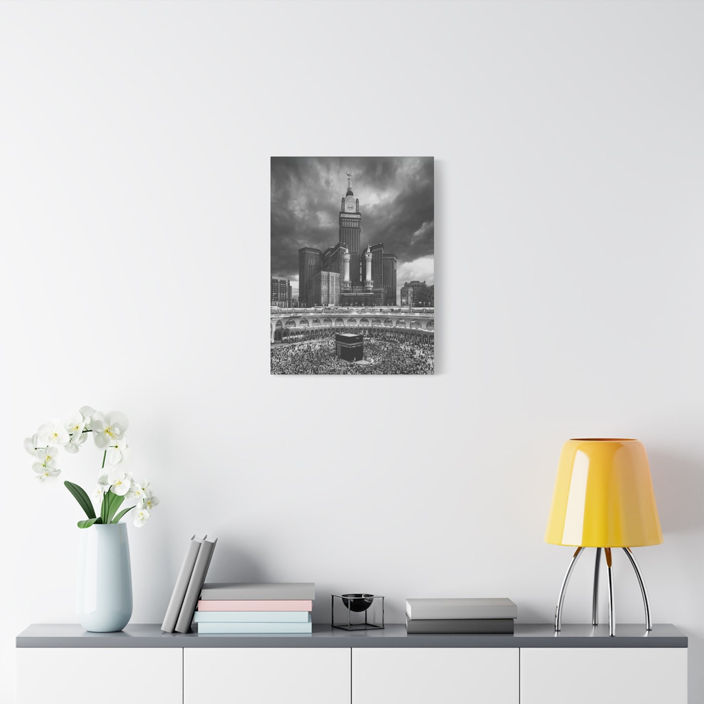 Black & White Kaaba Canvas – Mecca Islamic Wall Art (1.25" Depth)