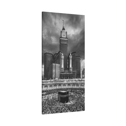 Black & White Kaaba Canvas – Mecca Islamic Wall Art (1.25" Depth)