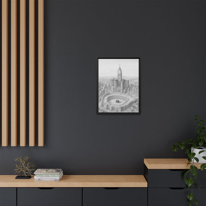 Black & White Kaaba & Clock Tower Drawing – Framed Canvas
