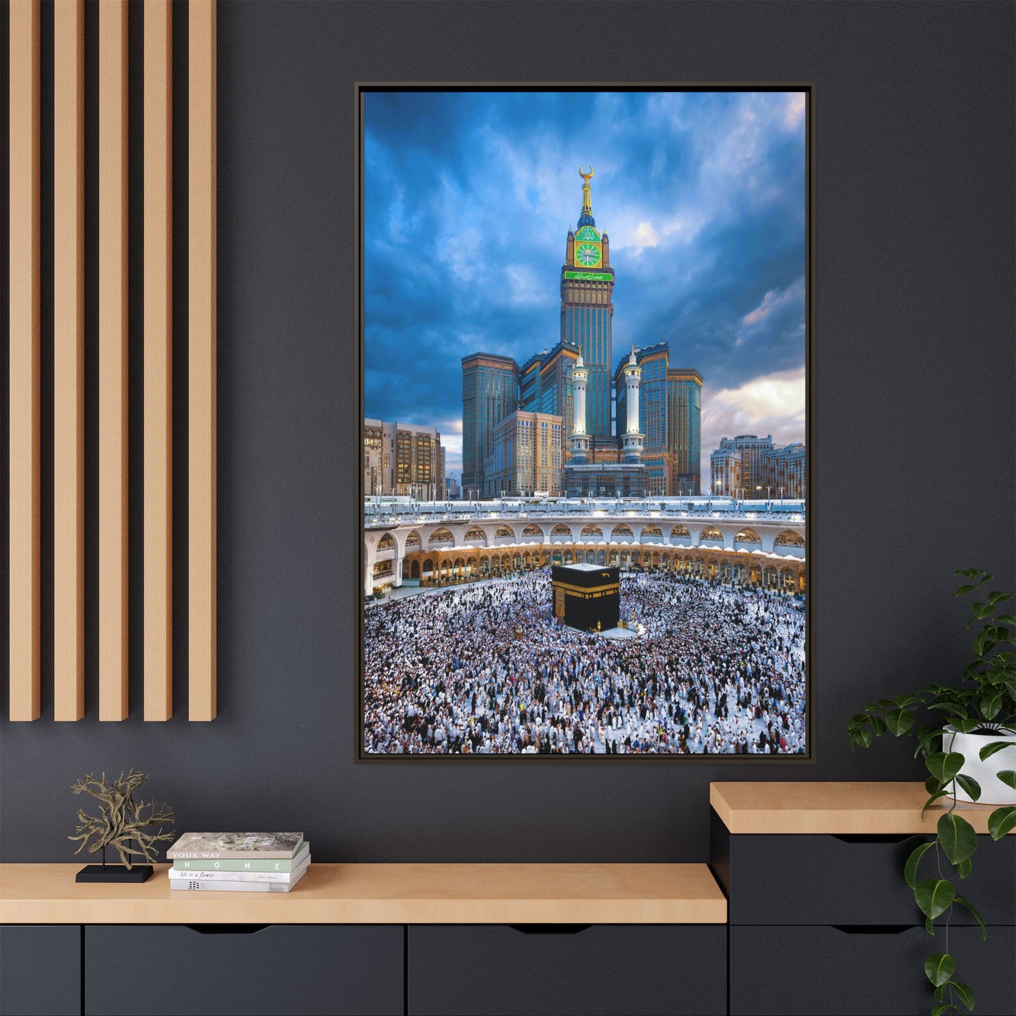 Kaaba & Clock Tower – Classic Makkah Framed Canvas