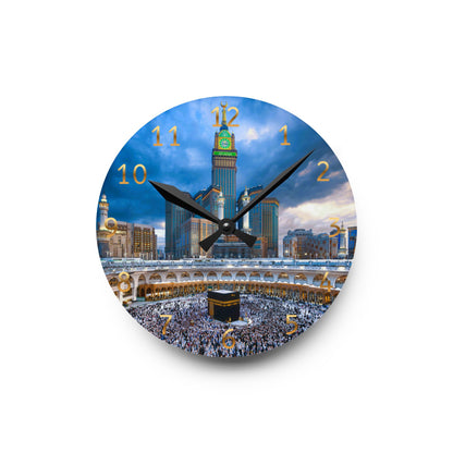 Kaaba Acrylic Wall Clock -Gold English Numerals