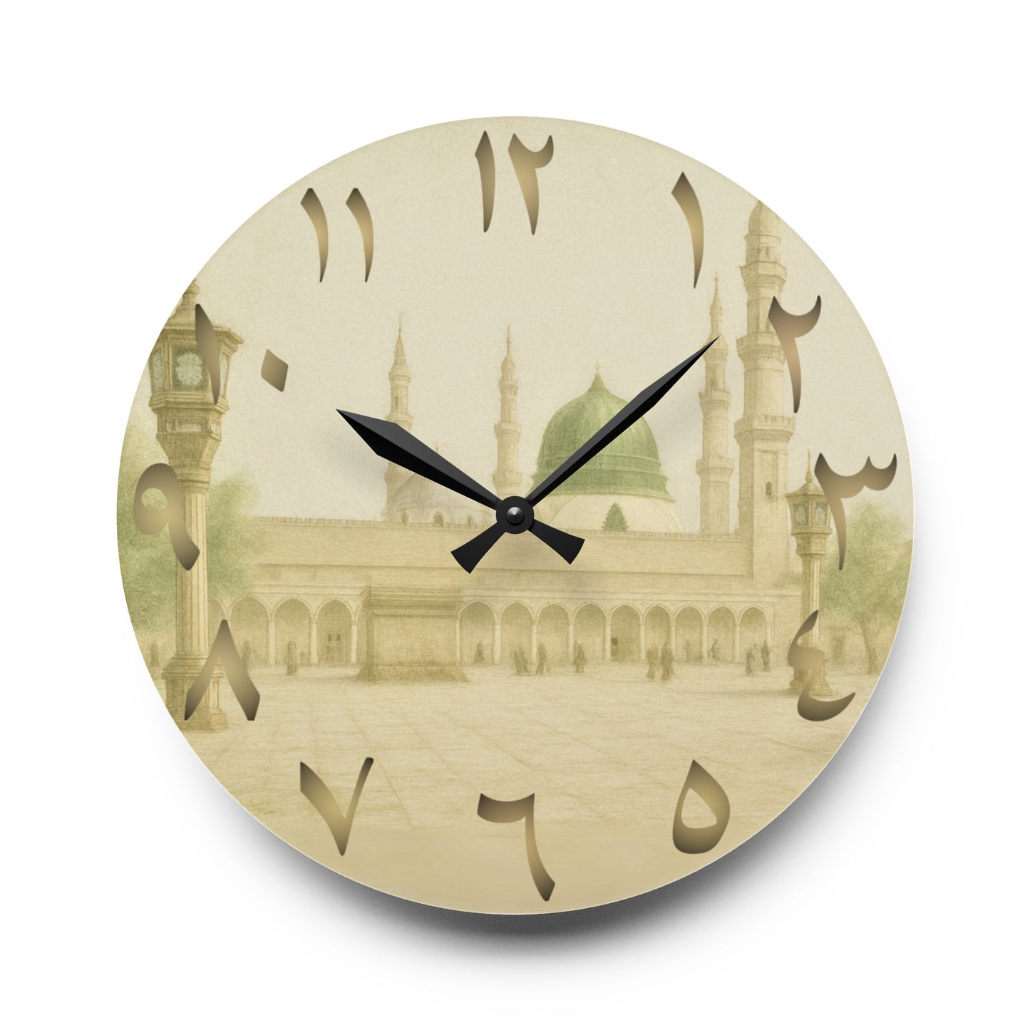 Masjid Nabawi Acrylic Wall Clock - Arabic Numerals