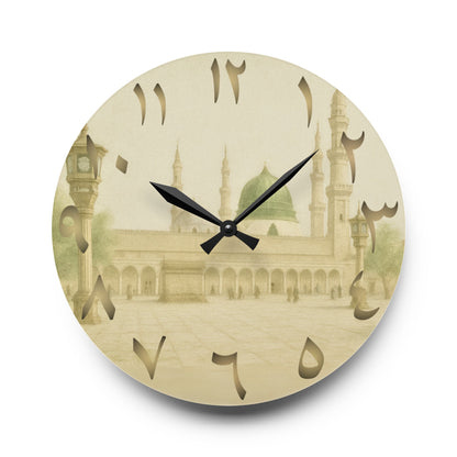 Masjid Nabawi Acrylic Wall Clock - Arabic Numerals