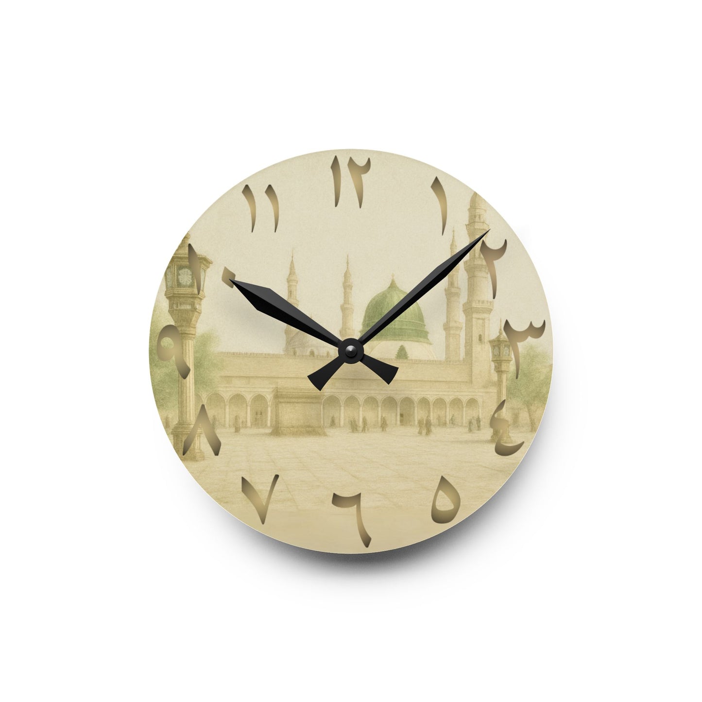 Masjid Nabawi Acrylic Wall Clock - Arabic Numerals