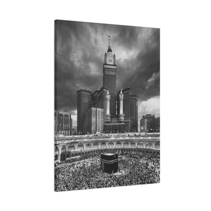 Black & White Kaaba Canvas – Mecca Islamic Wall Art (1.25" Depth)
