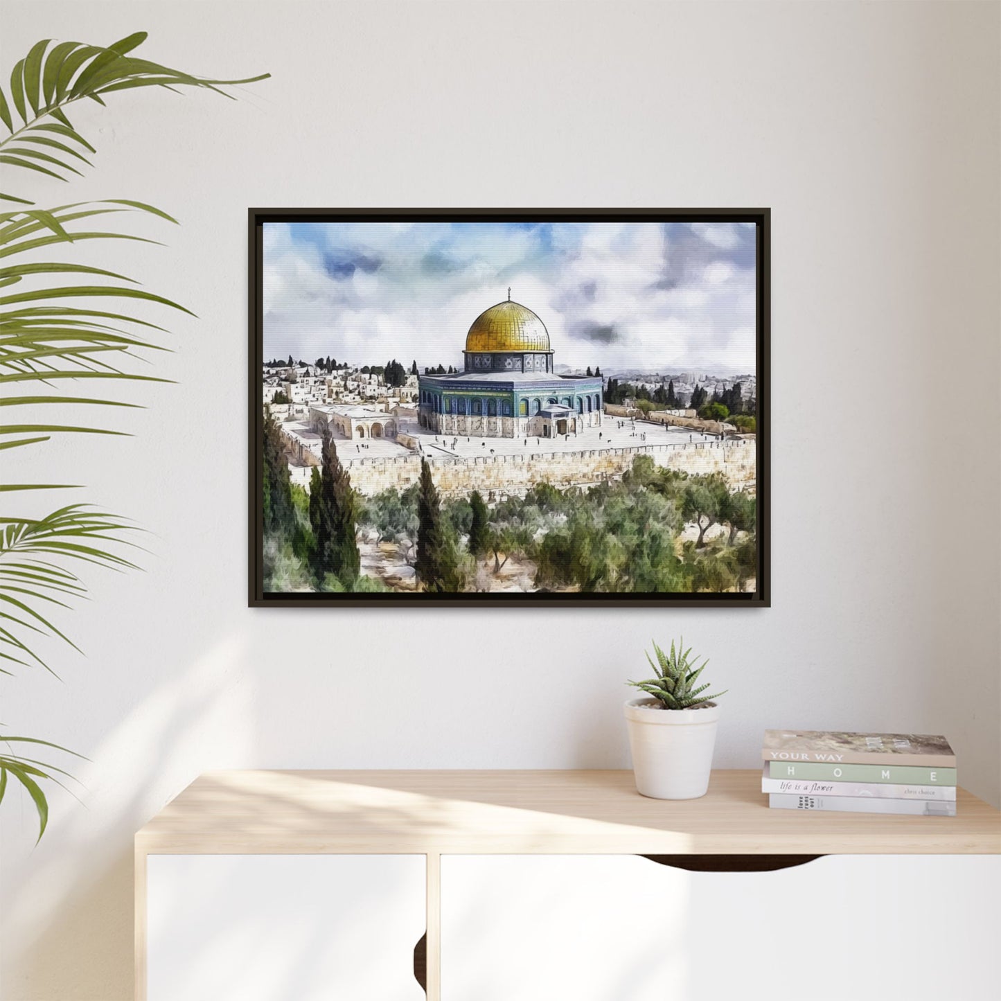 Dome of the Rock – Blue Sky & Olive Trees Framed Canvas