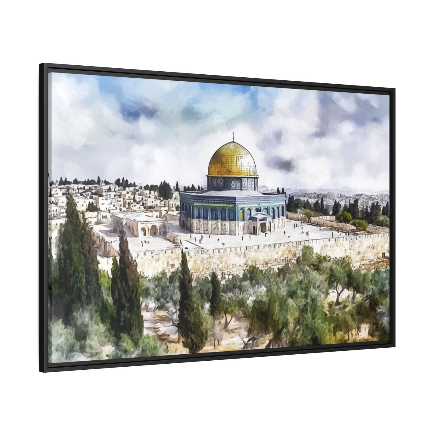 Dome of the Rock – Blue Sky & Olive Trees Framed Canvas
