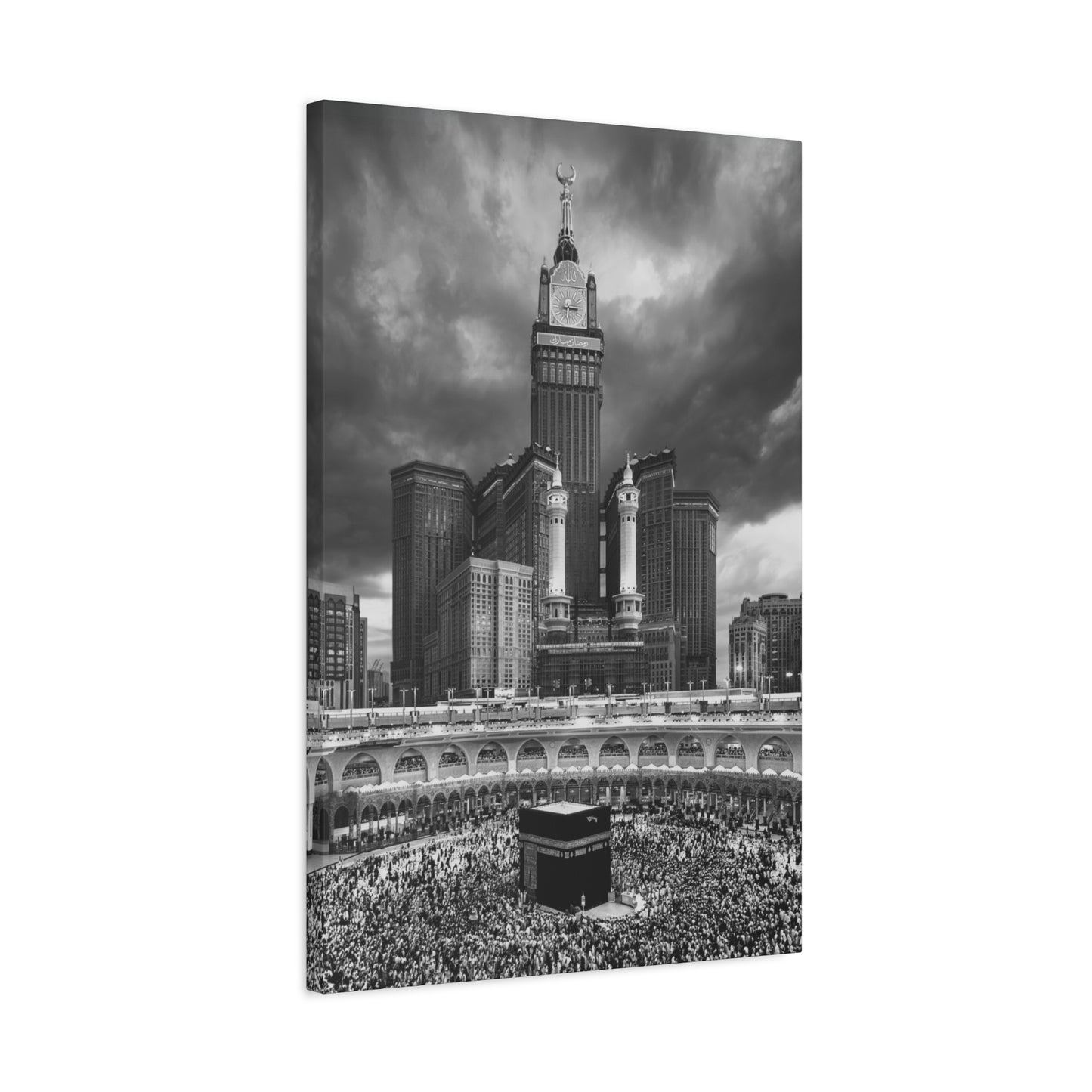 Black & White Kaaba Canvas – Mecca Islamic Wall Art (1.25" Depth)