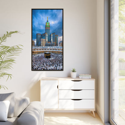 Kaaba & Clock Tower – Classic Makkah Framed Canvas
