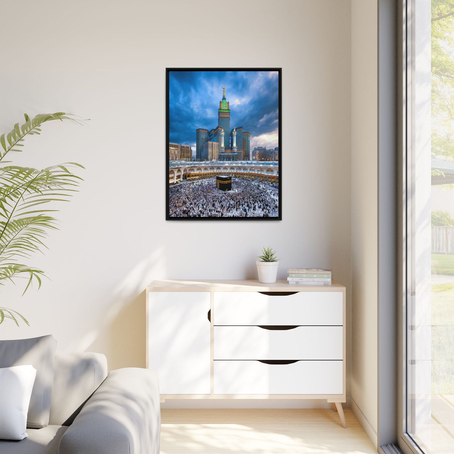 Kaaba & Clock Tower – Classic Makkah Framed Canvas