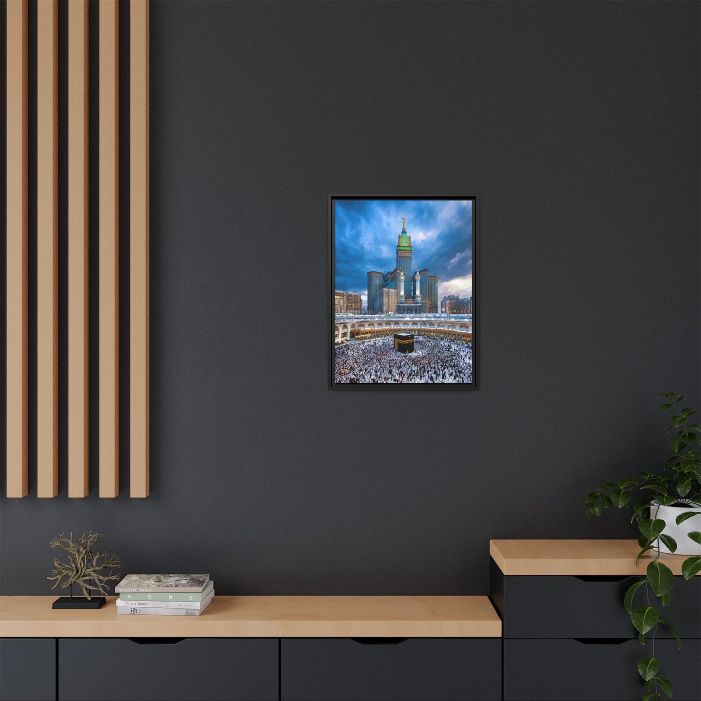 Kaaba & Clock Tower – Classic Makkah Framed Canvas