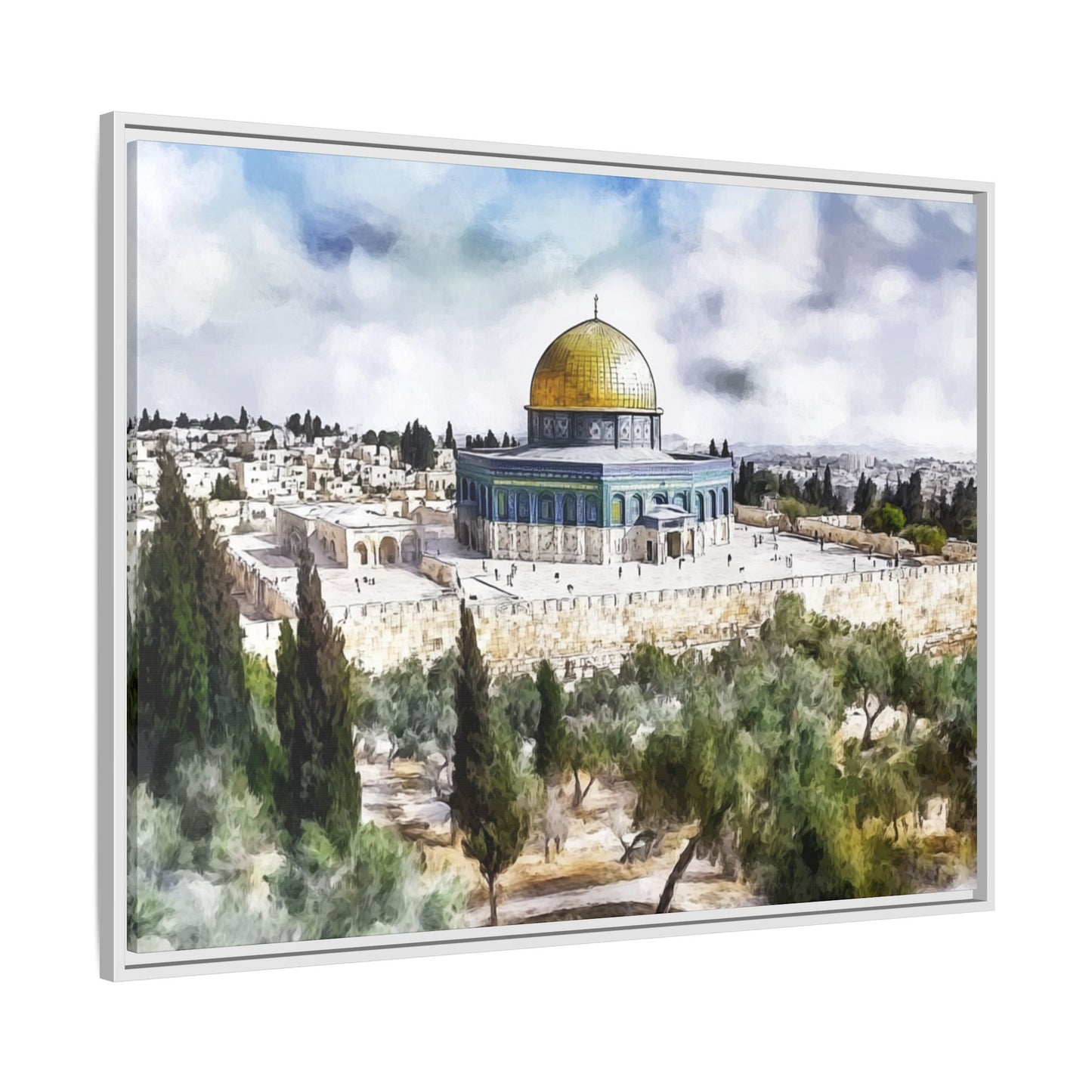 Dome of the Rock – Blue Sky & Olive Trees Framed Canvas