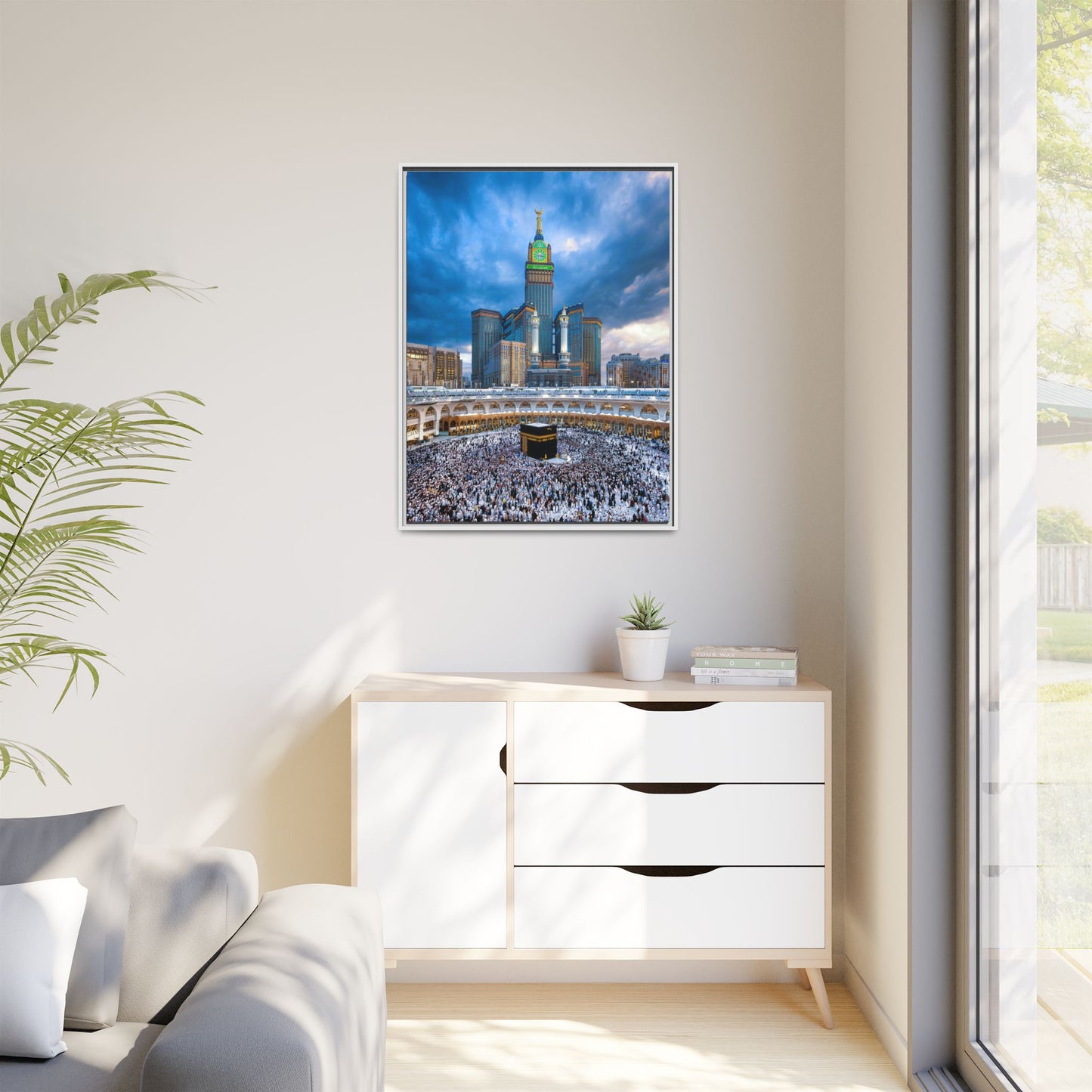 Kaaba & Clock Tower – Classic Makkah Framed Canvas
