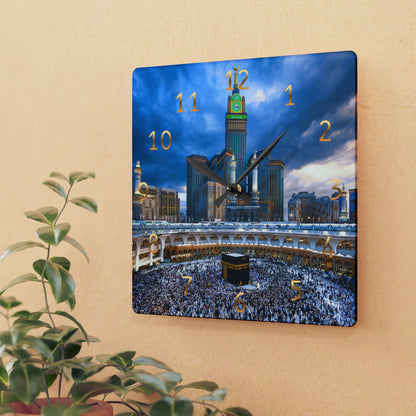 Kaaba Acrylic Wall Clock -Gold English Numerals