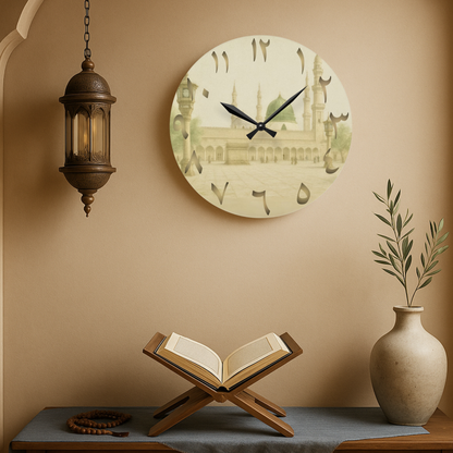 Masjid Nabawi Acrylic Wall Clock - Arabic Numerals