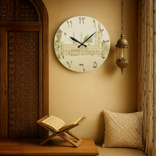 Masjid Nabawi Acrylic Wall Clock - Arabic Numerals