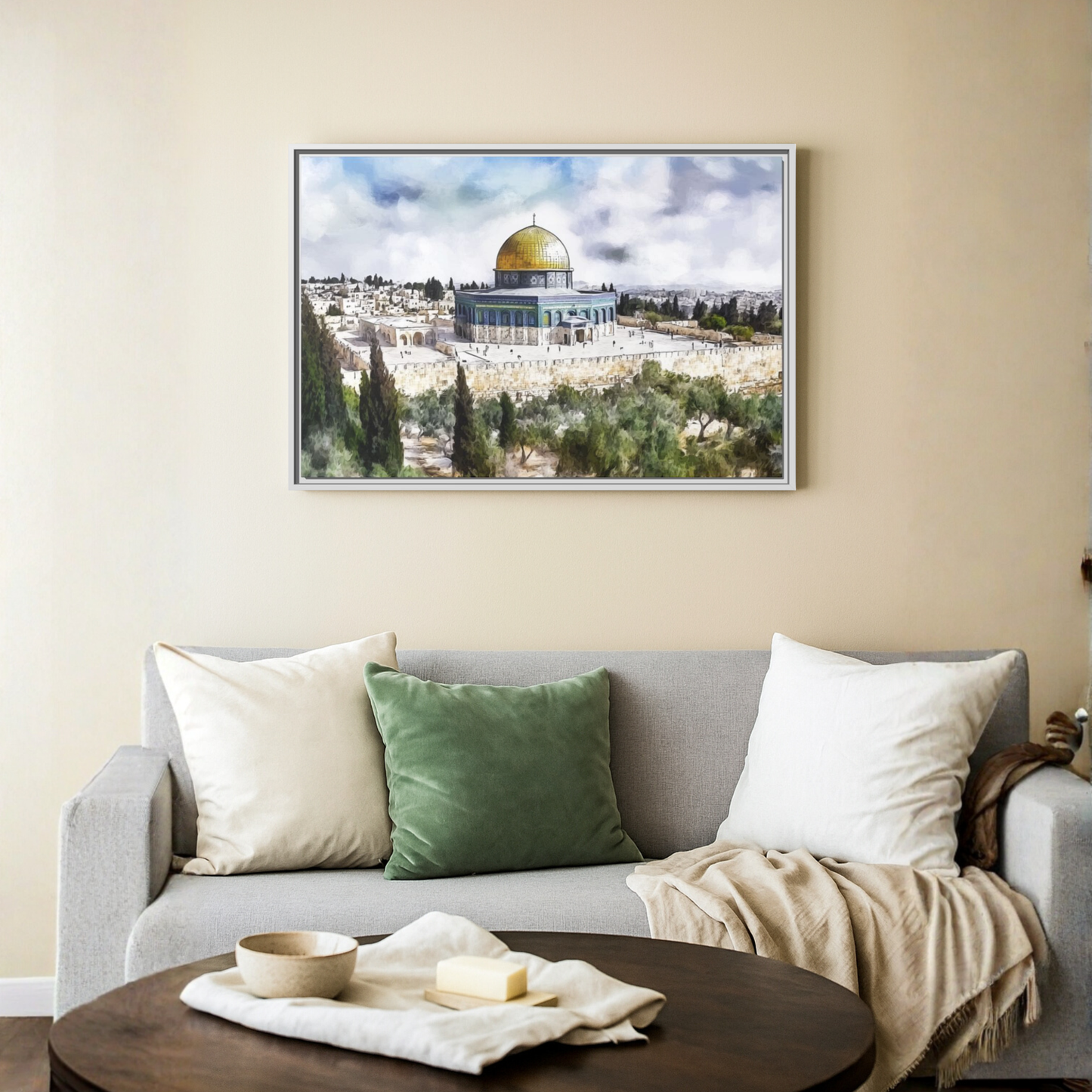 Dome of the Rock – Blue Sky & Olive Trees Framed Canvas