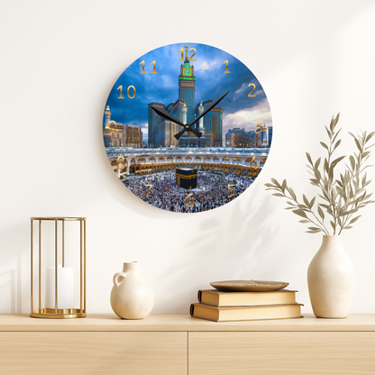 Kaaba Acrylic Wall Clock -Gold English Numerals