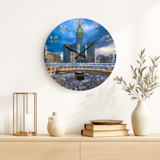 Kaaba Acrylic Wall Clock -Gold English Numerals