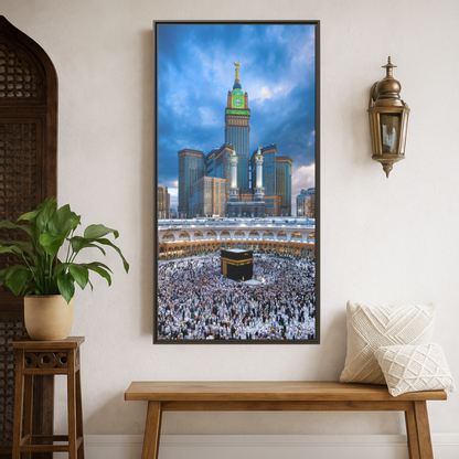 Kaaba & Clock Tower – Classic Makkah Framed Canvas