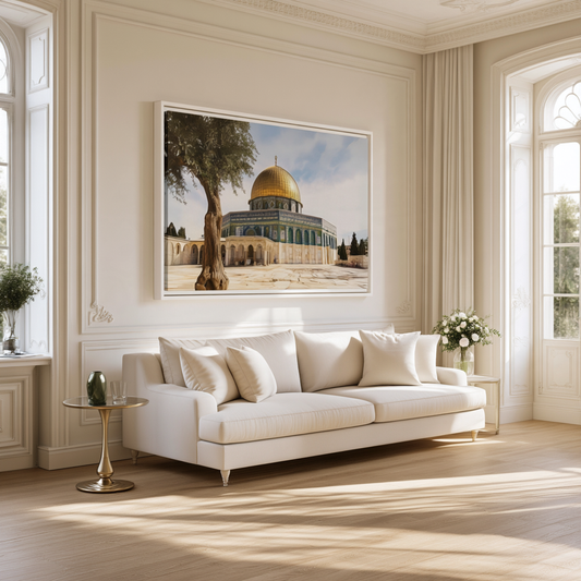 Dome of the Rock Framed Canvas – Golden Dome & Olive Tree Islamic Wall Art